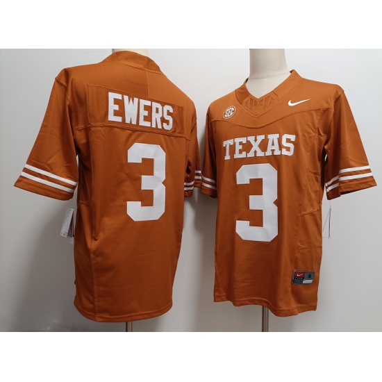 Men's Texas Longhorns #3 Quinn Ewers Orange FUSE College Stitched Jersey - Ujersey