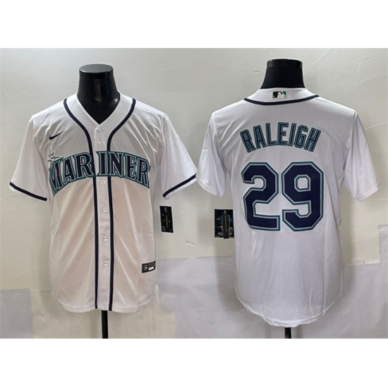 Men's Seattle Mariners #29 Cal Raleigh White Cool Base Stitched Baseball Jersey - ujerseystore