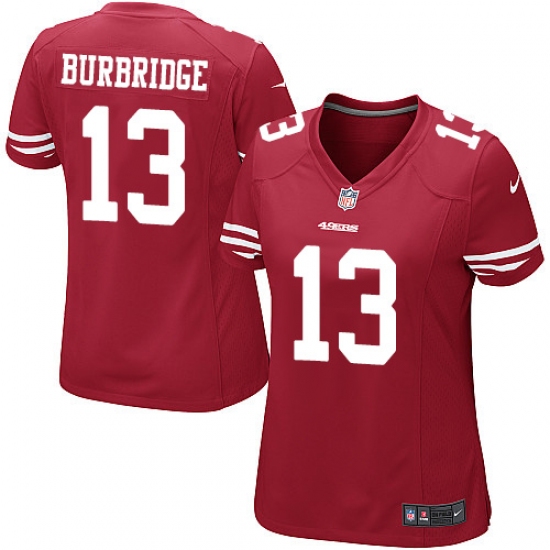 Women's Nike San Francisco 49ers #13 Aaron Burbridge Game Red Team Color NFL Jersey - Ujersey