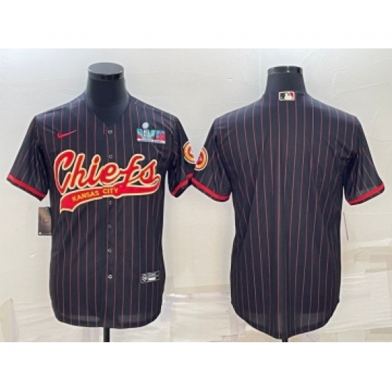 Men's Kansas City Chiefs Blank Black With Super Bowl LVII Patch Cool Base Stitched Baseball Jersey - Ujersey