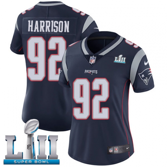 Women's Nike New England Patriots #92 James Harrison Navy Blue Team Color Vapor Untouchable Limited Player Super Bowl LII NFL Jersey - ujerseystore