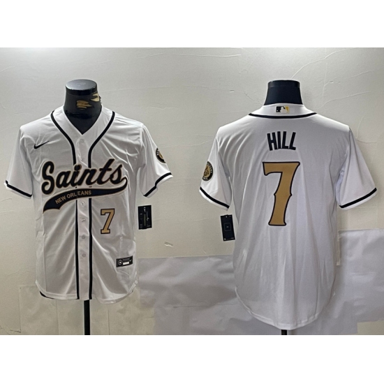 Men's New Orleans Saints #7 Taysom Hill White With Cool Base Stitched Baseball Jerseys - Ujersey