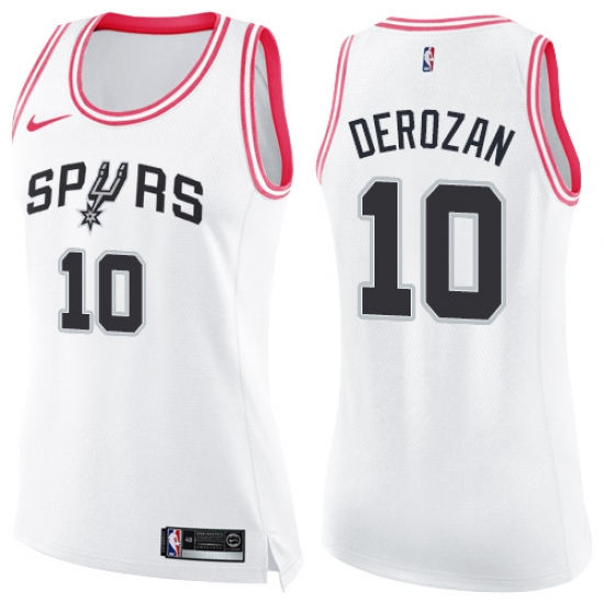 Women's Nike San Antonio Spurs #10 DeMar DeRozan Swingman White Pink Fashion NBA Jersey - Ujersey