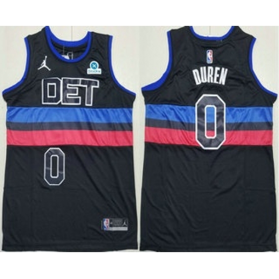 Men's Detroit Pistons #0 Jalen Duren Black Statement Icon Sponsor Swingman Jersey - Ujersey