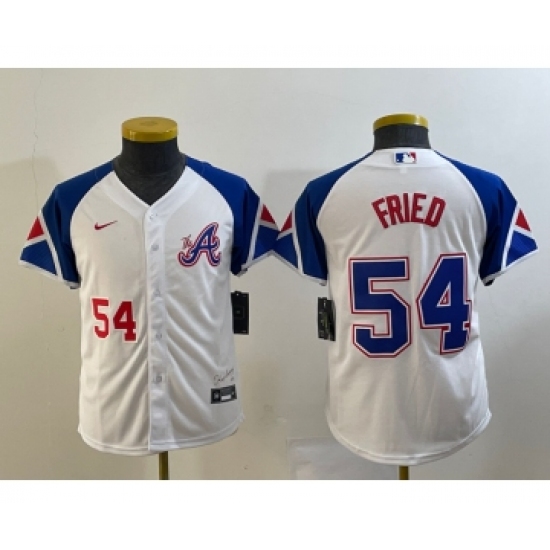 Youth Atlanta Braves #54 Max Fried Number White 2023 City Connect Cool Base Stitched Jersey - Ujersey