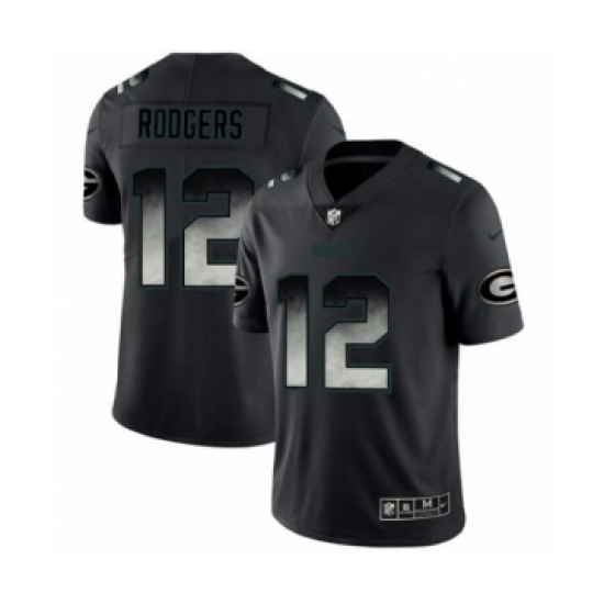Men Green Bay Packers #12 Aaron Rodgers Black Smoke Fashion Limited Jersey - Ujersey