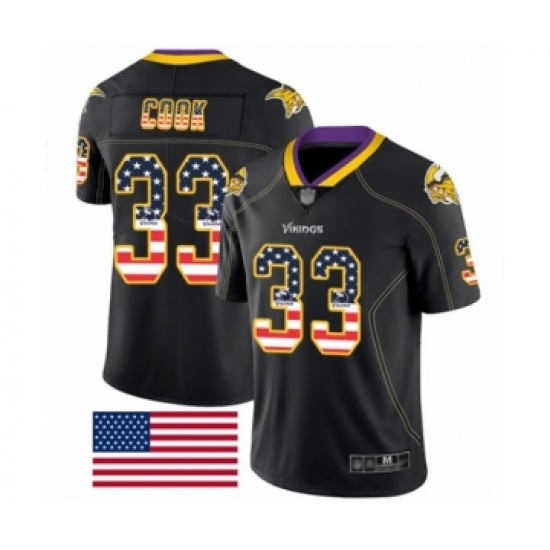 Men's Minnesota Vikings #33 Dalvin Cook Limited Black Rush USA Flag Football Jersey - Ujersey