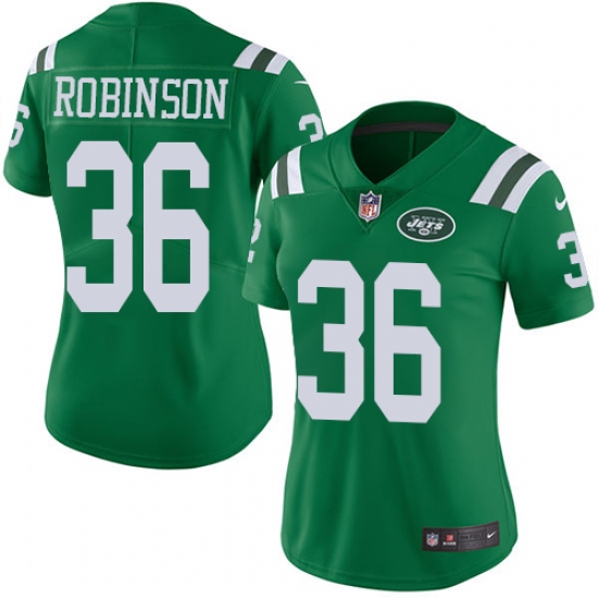 Women's Nike New York Jets #36 Rashard Robinson Limited Green Rush Vapor Untouchable NFL Jersey