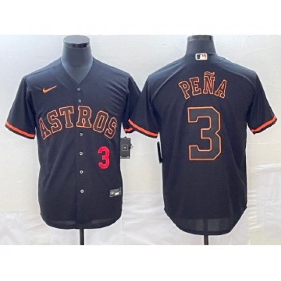 Men's Houston Astros #3 Jeremy Pena Number Lights Out Black Fashion Stitched MLB Cool Base Nike Jersey2 - Ujersey