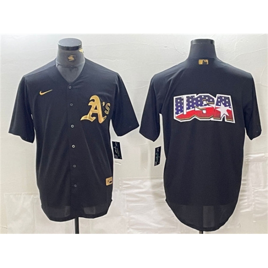 Men's Oakland Athletics Black Gold Team Big Logo Cool Base Stitched Baseball Jersey - Ujersey