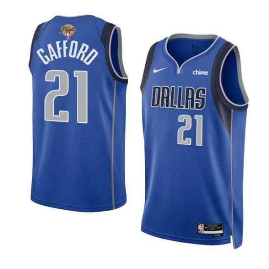 Men's Dallas Mavericks #21 Daniel Gafford Blue 2024 Finals Icon Edition Stitched Basketball Jersey - Ujersey