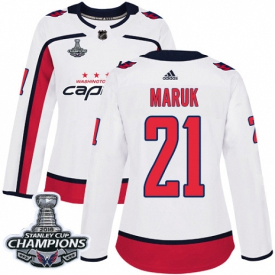 Women's Adidas Washington Capitals #21 Dennis Maruk Authentic White Away 2018 Stanley Cup Final Champions NHL Jersey - Ujersey
