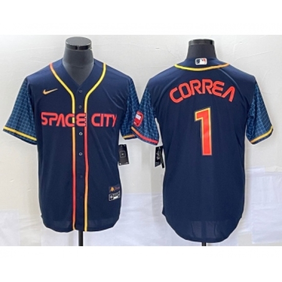 Men's Houston Astros #1 Carlos Correa 2022 Navy Blue City Connect Cool Base Stitched Jersey - Ujersey