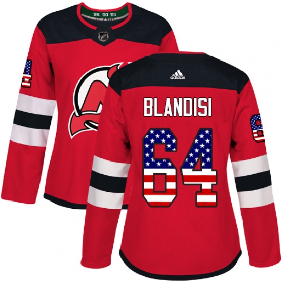 Women's Adidas New Jersey Devils #64 Joseph Blandisi Authentic Red USA Flag Fashion NHL Jersey - Ujersey
