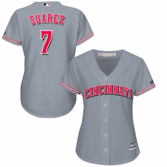 Women's Majestic Cincinnati Reds #7 Eugenio Suarez Replica Grey Road Cool Base MLB Jersey - Ujersey