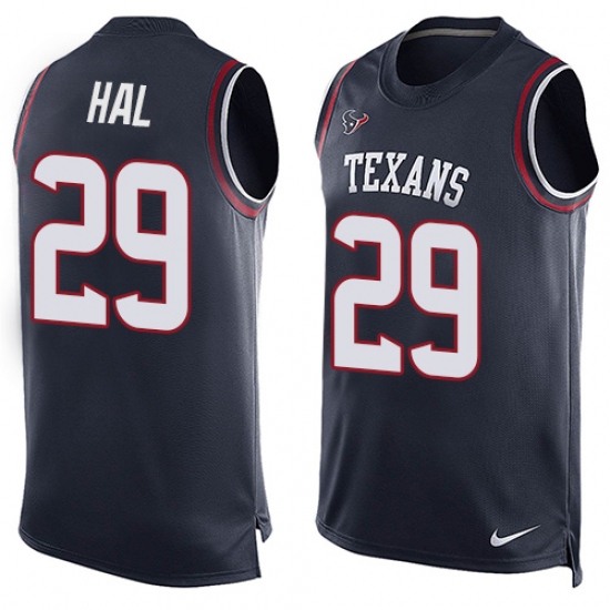 Men's Nike Houston Texans #29 Andre Hal Limited Navy Blue Player Name & Number Tank Top NFL Jersey - Ujersey