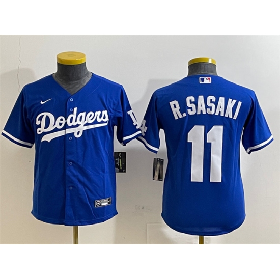 Youth Los Angeles Dodgers #11 Roki Sasaki Royal Cool Base Stitched Baseball Jersey - Ujersey