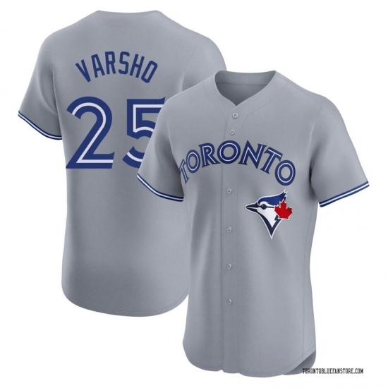 Men's Toronto Blue Jays #25 Daulton Varsho Grey Cool Base Stitched Baseball Jersey - Ujersey