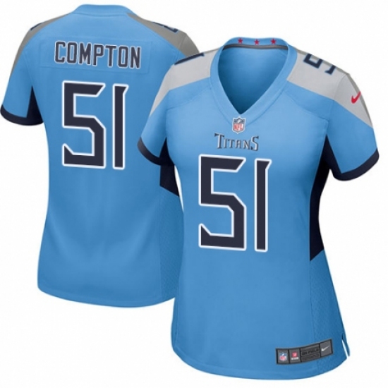 Women's Nike Tennessee Titans #51 Will Compton Game Light Blue Alternate NFL Jersey - Ujersey
