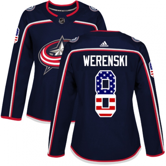 Women's Adidas Columbus Blue Jackets #8 Zach Werenski Authentic Navy Blue USA Flag Fashion NHL Jersey - Ujersey