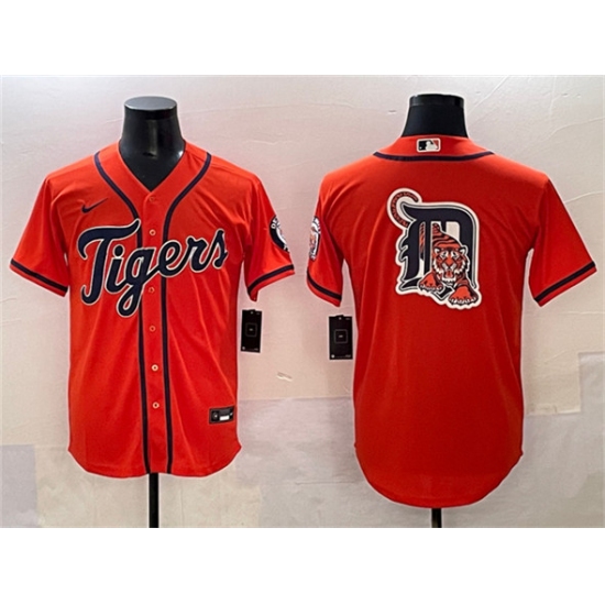 Men's Detroit Tigers Team Big Logo Orange With Cool Base Stitched Baseball Jersey - Ujersey