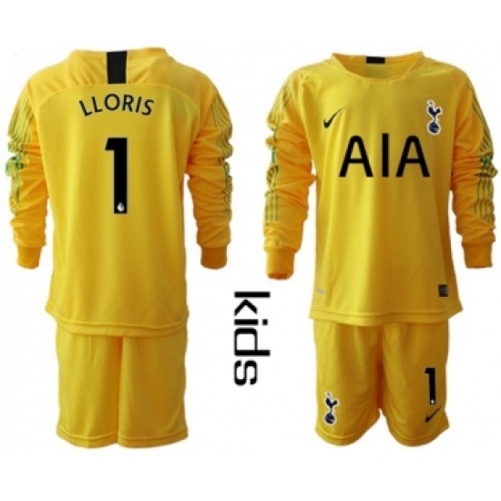 Tottenham Hotspur #1 Lloris Yellow Goalkeeper Long Sleeves Kid Soccer Club Jersey