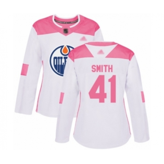 Women's Edmonton Oilers #41 Mike Smith Authentic White Pink Fashion Hockey Jersey - Ujersey