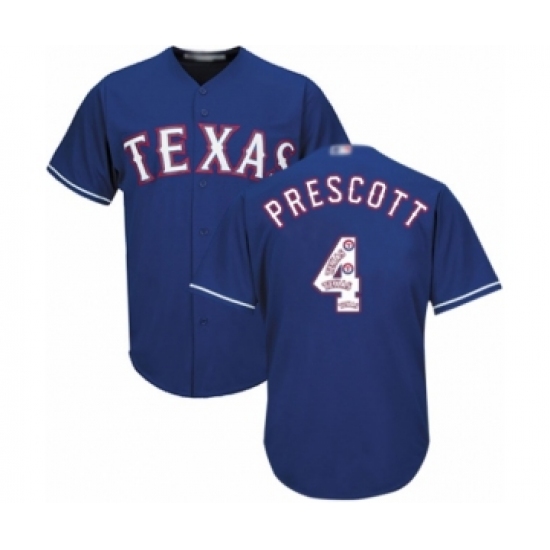 Men's Texas Rangers #4 Dak Prescott Authentic Royal Blue Team Logo Fashion Cool Base Baseball Jersey - Ujersey