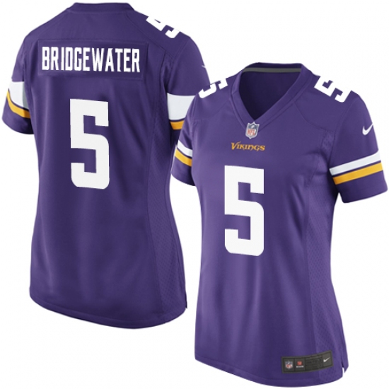 Women's Nike Minnesota Vikings #5 Teddy Bridgewater Game Purple Team Color NFL Jersey - Ujersey