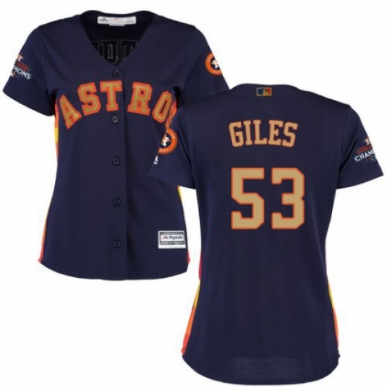 Women's Majestic Houston Astros #53 Ken Giles Authentic Navy Blue Alternate 2018 Gold Program Cool Base MLB Jersey