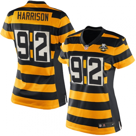 Women's Nike Pittsburgh Steelers #92 James Harrison Elite Yellow/Black Alternate 80TH Anniversary Throwback NFL Jersey - Ujersey