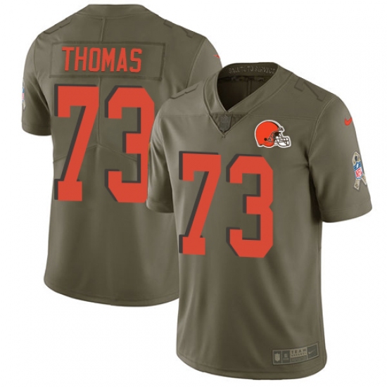 Youth Nike Cleveland Browns #73 Joe Thomas Limited Olive 2017 Salute to Service NFL Jersey - Ujersey