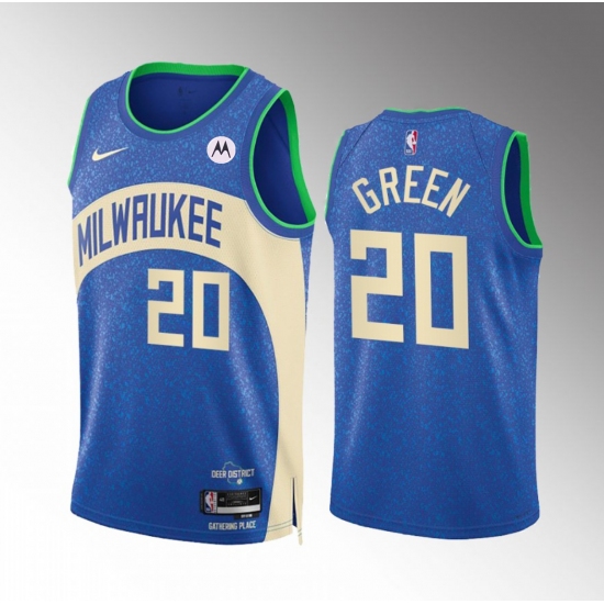 Men's Milwaukee Bucks #20 AJ Green Blue 2023-24 City Edition Stitched Basketball Jersey - Ujersey