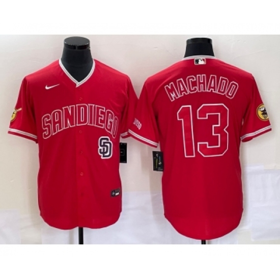 Men's San Diego Padres #13 Manny Machado Red NEW 2023 Cool Base Stitched Jersey - Ujersey