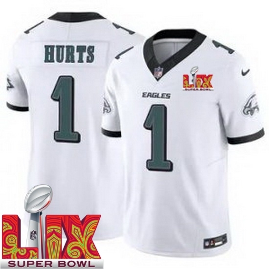 Men's Philadelphia Eagles Jalen Hurts #1 White 2024 2025 Super Bowl LIX F U S E Stitched NFL Jersey - Ujersey