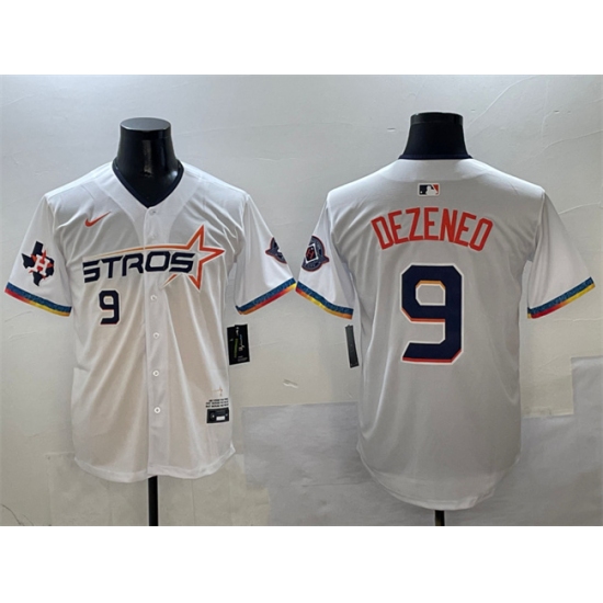 Men's Houston Astros #9 Zach Dezenzo White 2025 City Connect With Texas Limited Stitched Baseball Jersey