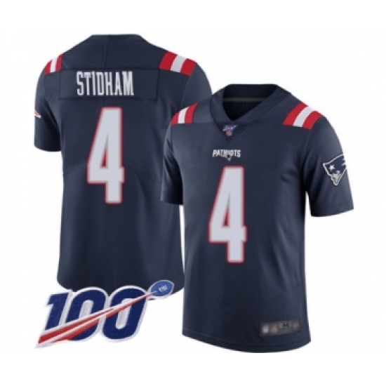Men's New England Patriots #4 Jarrett Stidham Limited Navy Blue Rush Vapor Untouchable 100th Season Football Jersey - Ujersey