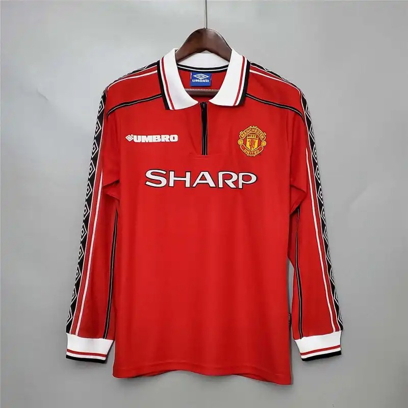 Beckham #7 Manchester United Retro Home Long Sleeve Football Jersey Shirt 1998/99 - Ujersey NHL