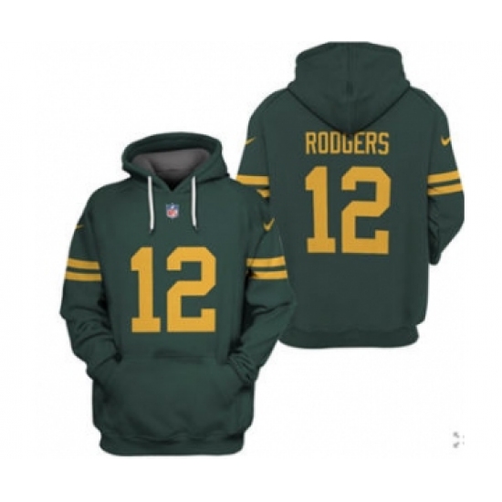 Men's Green Bay Packers #12 Aaron Rodgers 2021 Green Pullover Football Hoodie - Ujersey