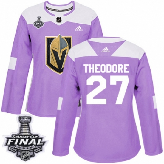 Women's Adidas Vegas Golden Knights #27 Shea Theodore Authentic Purple Fights Cancer Practice 2018 Stanley Cup Final NHL Jersey - Ujersey