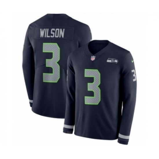 Youth Nike Seattle Seahawks #3 Russell Wilson Limited Navy Blue Therma Long Sleeve NFL Jersey - Ujersey