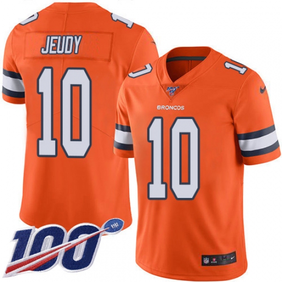 Youth Denver Broncos #10 Jerry Jeudy Orange Stitched Limited Rush 100th Season Jersey - Ujersey