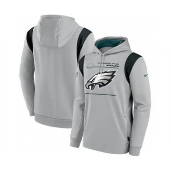 Men's Philadelphia Eagles 2021 Gray Sideline Logo Performance Pullover Hoodie - Ujersey