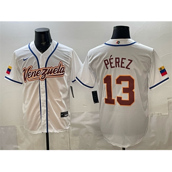 Men's Venezuela Baseball #13 Salvador Pérez White 2026 World Baseball Classic Home Stadium Stitched Jersey - Ujersey