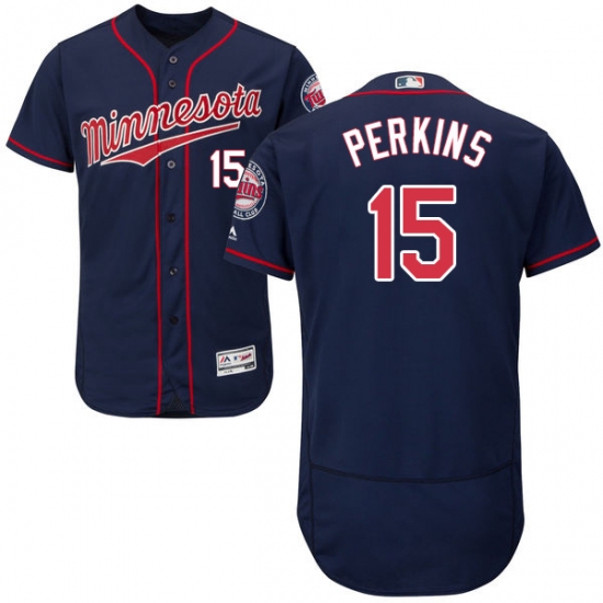 Men's Majestic Minnesota Twins #15 Glen Perkins Authentic Navy Blue Alternate Flex Base Authentic Collection MLB Jersey - Ujersey