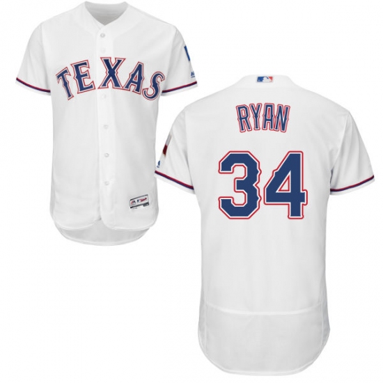 Men's Majestic Texas Rangers #34 Nolan Ryan White Home Flex Base Authentic Collection MLB Jersey