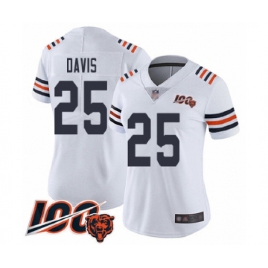 Women's Chicago Bears #25 Mike Davis White 100th Season Limited Football Jersey - Ujersey