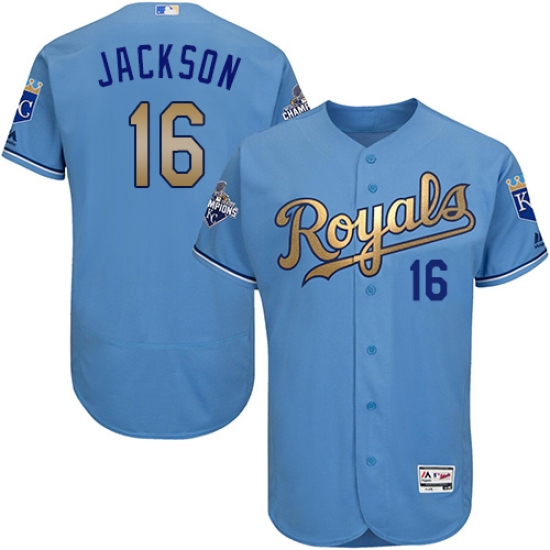 Men's Majestic Kansas City Royals #16 Bo Jackson Authentic Light Blue 2015 World Series Champions Gold Program FlexBase MLB Jersey - Ujersey