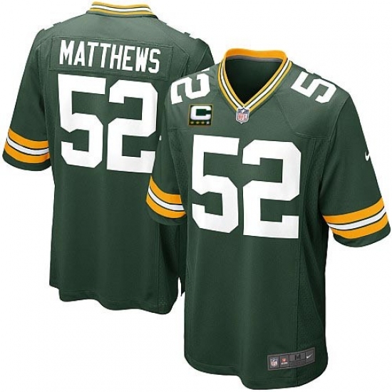 Youth Nike Green Bay Packers #52 Clay Matthews Elite Green Team Color C Patch NFL Jersey - Ujersey