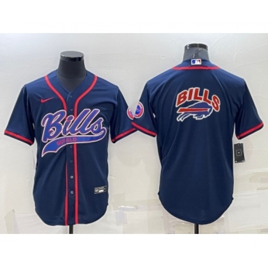 Men's Buffalo Bills Royal Team Big Logo With Patch Cool Base Stitched Baseball Jersey - Ujersey